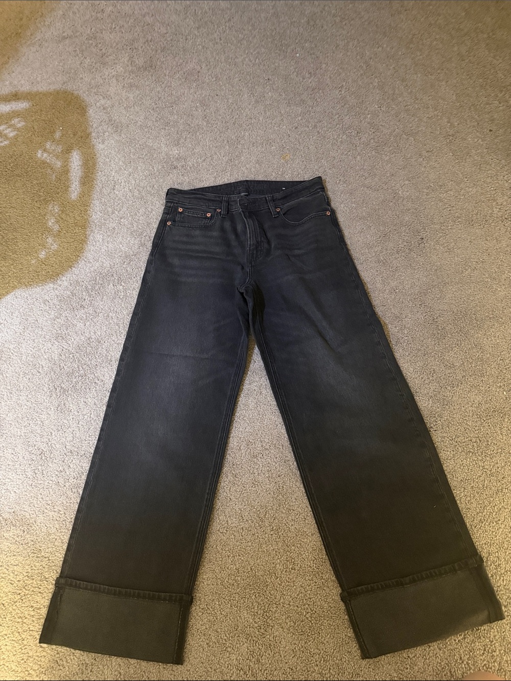 American Eagle Outfitters Black Wide-Leg Cuffed Jeans - Relaxed Fit